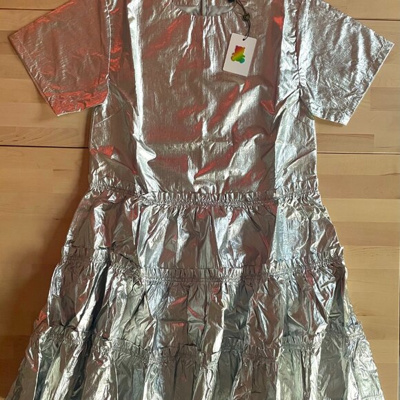 Teddy Fresh Women's Silver Linings Metallic Tiered Prom Dress sz XS NWT NEW - Picture 2 of 12